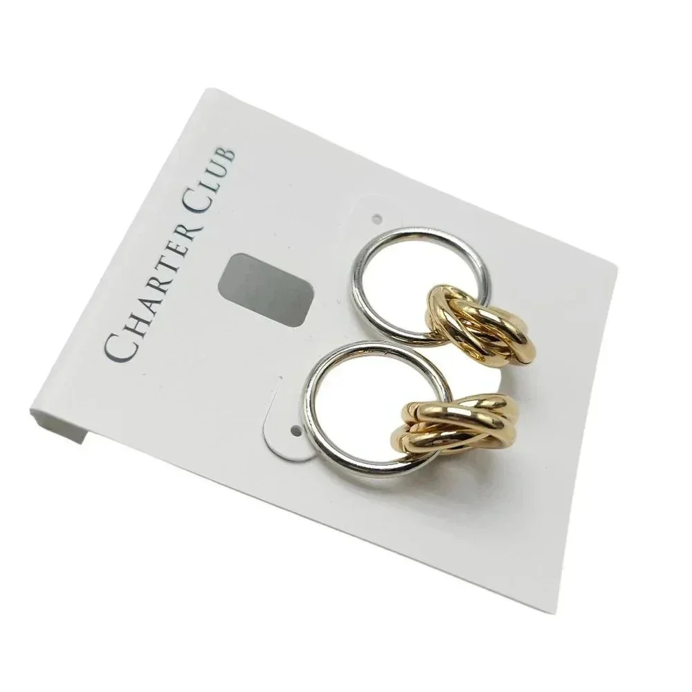 Charter Club Twisted Hoop Dangle Drop Earrings Silver Gold Tone Vintage